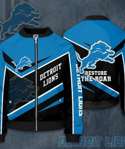 NFL Detroit Lions Black Blue Bomber Jacket V6