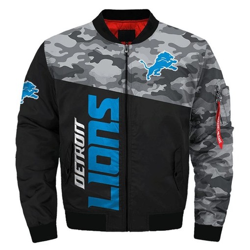 NFL Detroit Lions Black Camo Bomber Jacket