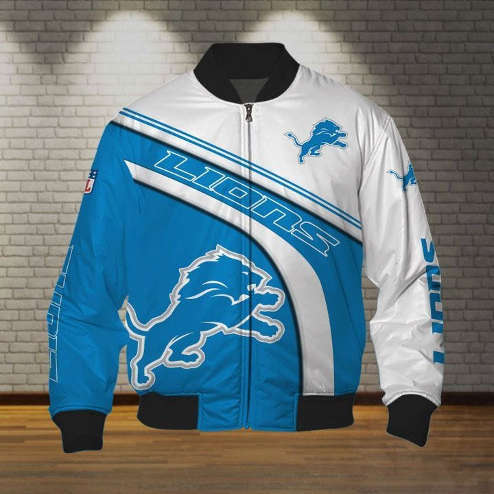 NFL Detroit Lions Blue White Bomber Jacket - Bluefink