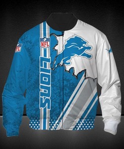 NFL Detroit Lions Blue White Bomber Jacket V3