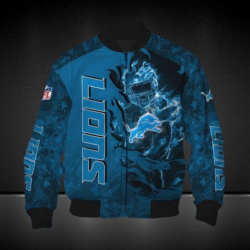 NFL Detroit Lions Honolulu Blue Camo Bomber Jacket