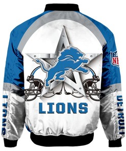 NFL Detroit Lions White Blue Bomber Jacket V4