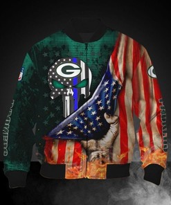 NFL Green Bay Packers American Flag Skull Bomber Jacket V2