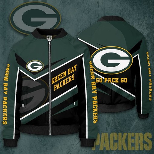 NFL Green Bay Packers Green Black Go Pack Go Bomber Jacket