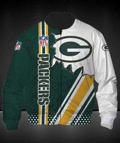 NFL Green Bay Packers Green Yellow White Logo In My Heart Bomber Jacket