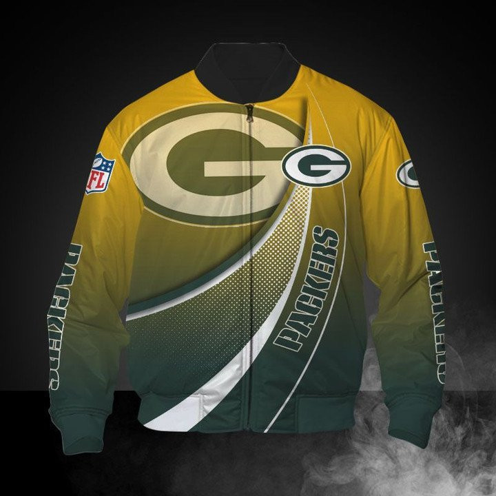 NFL Green Bay Packers Yellow Big Logo Curve Bomber Jacket