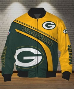 NFL Green Bay Packers Yellow Green Big Logo Version Bomber Jacket