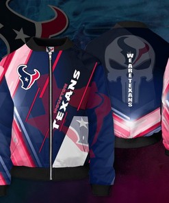 NFL Houston Texans Red Blue Punisher Skull Bomber Jacket