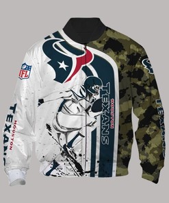 NFL Houston Texans White Blue Camo Bomber Jacket