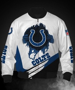 NFL Indianapolis Colts White Blue Bomber Jacket