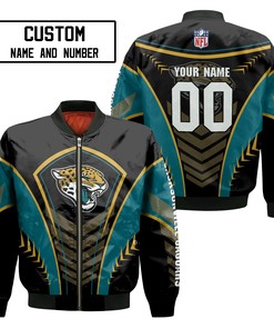 NFL Jacksonville Jaguars Custom Name Number Black Teal Bomber Jacket