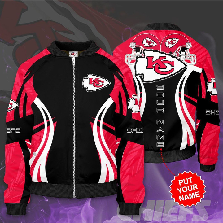 NFL Kansas City Chiefs Custom Name Red Black Bomber Jacket
