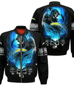 NFL Los Angeles Chargers Black Blue Skull Bomber Jacket V8