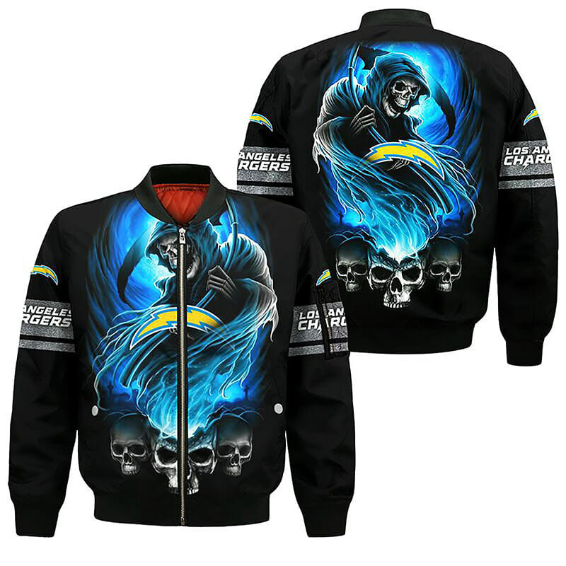 NFL Los Angeles Chargers Black Blue Skull Bomber Jacket V8