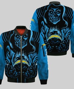 NFL Los Angeles Chargers Blue Black Skull Bomber Jacket V17