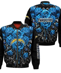 NFL Los Angeles Chargers Blue Rose Black Bomber Jacket