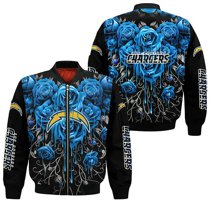 NFL Los Angeles Chargers Blue Rose Black Bomber Jacket