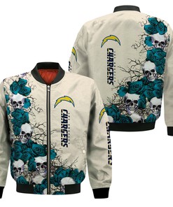 NFL Los Angeles Chargers Creamy Blue Skull Bomber Jacket