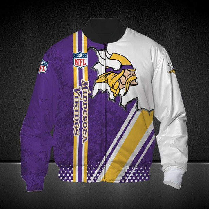 NFL Minnesota Vikings Purple White Bomber Jacket V4