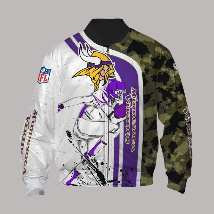 NFL Minnesota Vikings White Purple Camo Bomber Jacket
