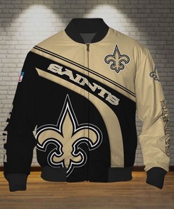 NFL New Orleans Saints Black Golden Logo Right Bomber Jacket