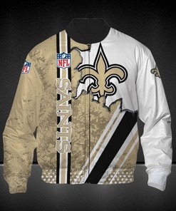 NFL New Orleans Saints Golden White Scratch Logo In Heart Bomber Jacket