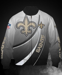 NFL New Orleans Saints Grey White Curve Graphic Bomber Jacket