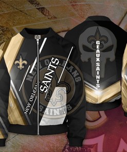 NFL New Orleans Saints Logo In White Skull Bomber Jacket