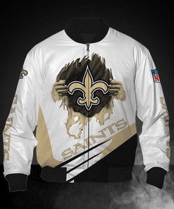 NFL New Orleans Saints White Golden Logo Bomber Jacket V2
