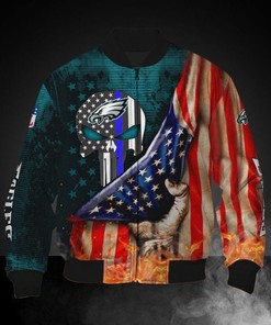 NFL Philadelphia Eagles American Flag Punisher Skull Bomber Jacket V2