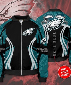 NFL Philadelphia Eagles Custom Name Black Green Bomber Jacket