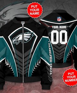 NFL Philadelphia Eagles Custom Name Number Black Green Bomber Jacket