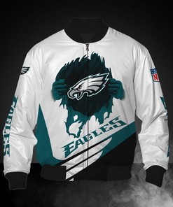 NFL Philadelphia Eagles White Green Logo Bomber Jacket