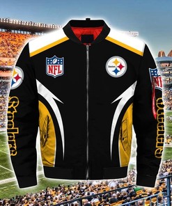 NFL Pittsburgh Steelers Black Golden White Bomber Jacket