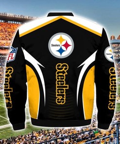 NFL Pittsburgh Steelers Black Golden White Bomber Jacket