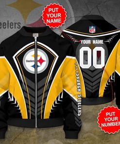 NFL Pittsburgh Steelers Custom Name Number Black Golden Bomber Jacket