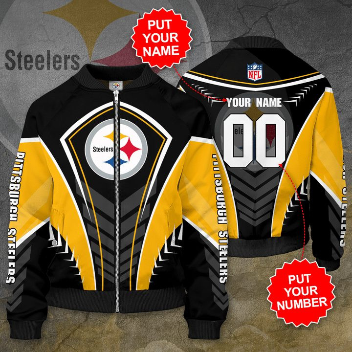 NFL Pittsburgh Steelers Custom Name Number Black Golden Bomber Jacket