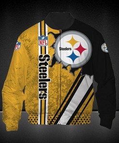 NFL Pittsburgh Steelers Golden Black Logo Special Bomber Jacket