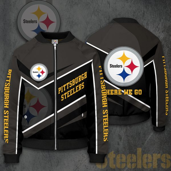 NFL Pittsburgh Steelers Grey Black Golden Bomber Jacket