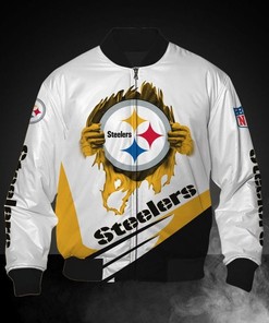 NFL Pittsburgh Steelers White Golden Logo Bomber Jacket
