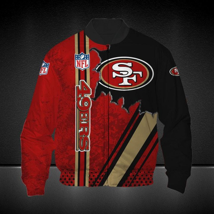 NFL San Francisco 49ers Red Black Logo In Heart Bomber Jacket