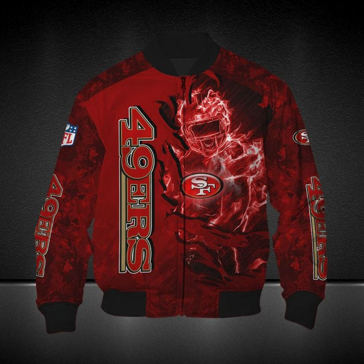 NFL San Francisco 49ers Red Scratch Fire Player Bomber Jacket