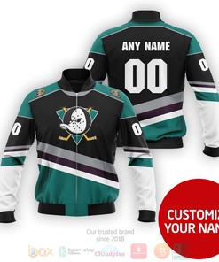 NHL Anaheim Ducks Custom Name Number Black Green Bomber Jacket