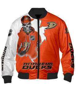 NHL Anaheim Ducks Orange White Skull Scratch Bomber Jacket