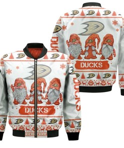 NHL Anaheim Ducks White Orange Drwafs Ugly Christmas Bomber Jacket