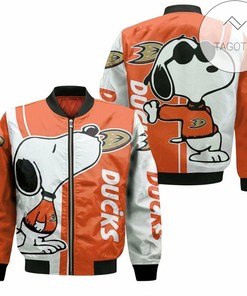 NHL Anaheim Ducks White Orange Snoopy Bomber Jacket