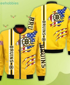 NHL Boston Bruins American Flag Gold Scratch Bomber Jacket
