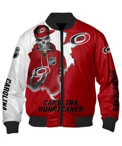 NHL Carolina Hurricanes Red White Skull Scratch Bomber Jacket