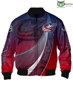 NHL Columbus Blue Jackets Red Blue Curve Concepts Bomber Jacket