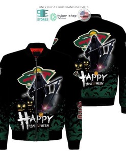 NHL Minnesota Wild Black Green Happy Halloween Bomber Jacket